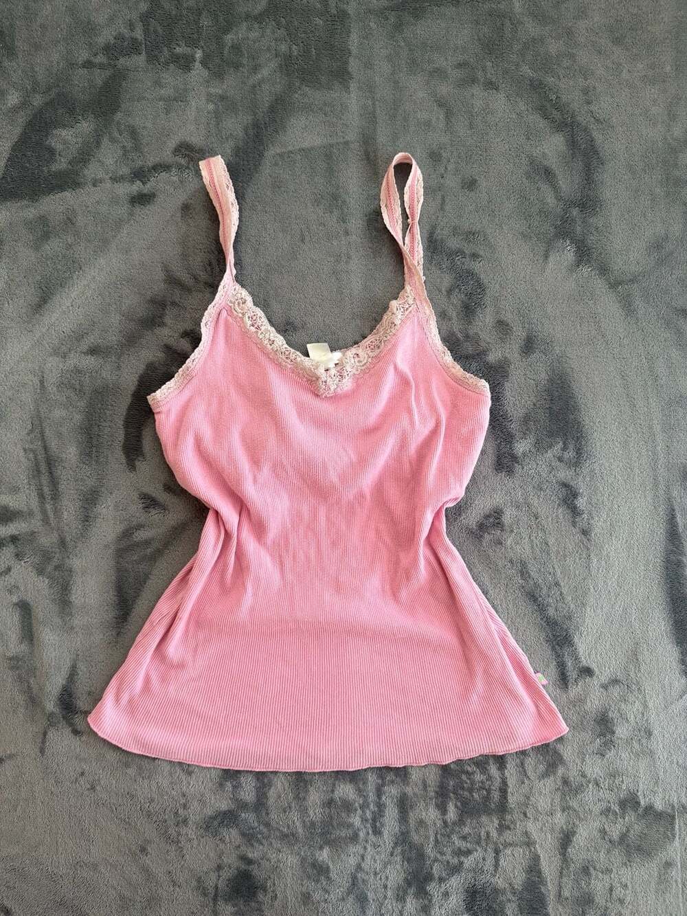 Aeropostale Y2K Pink Rib Knit Lace Trim Cami Tank Top Size L
